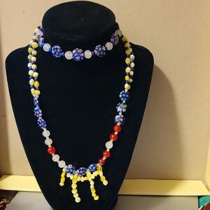 "Fireworks"; Asymetrical Crackle, Lampwork Glass & Acrylic Seed Beaded Necklace
